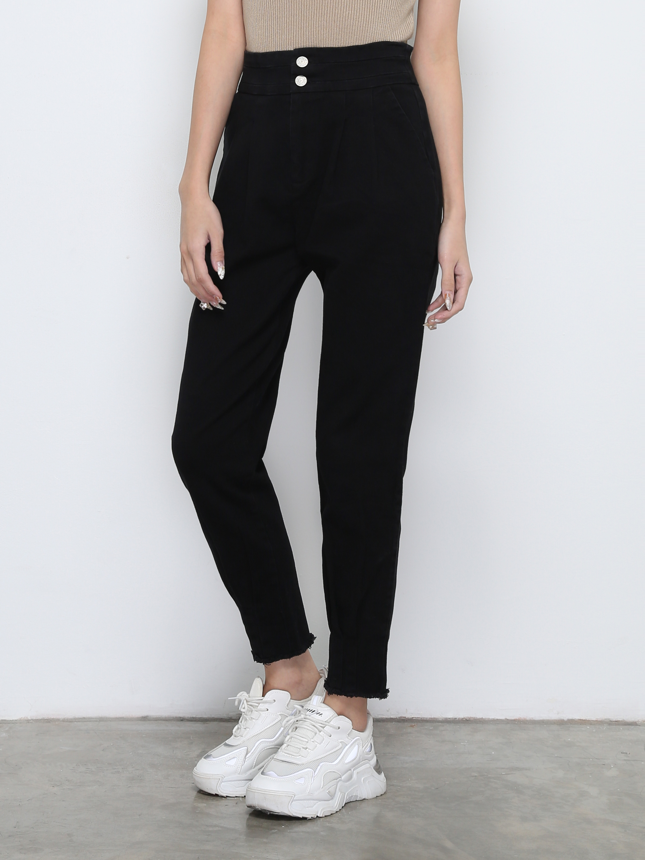 High Waist Front Button Pleated Long Pant 31873