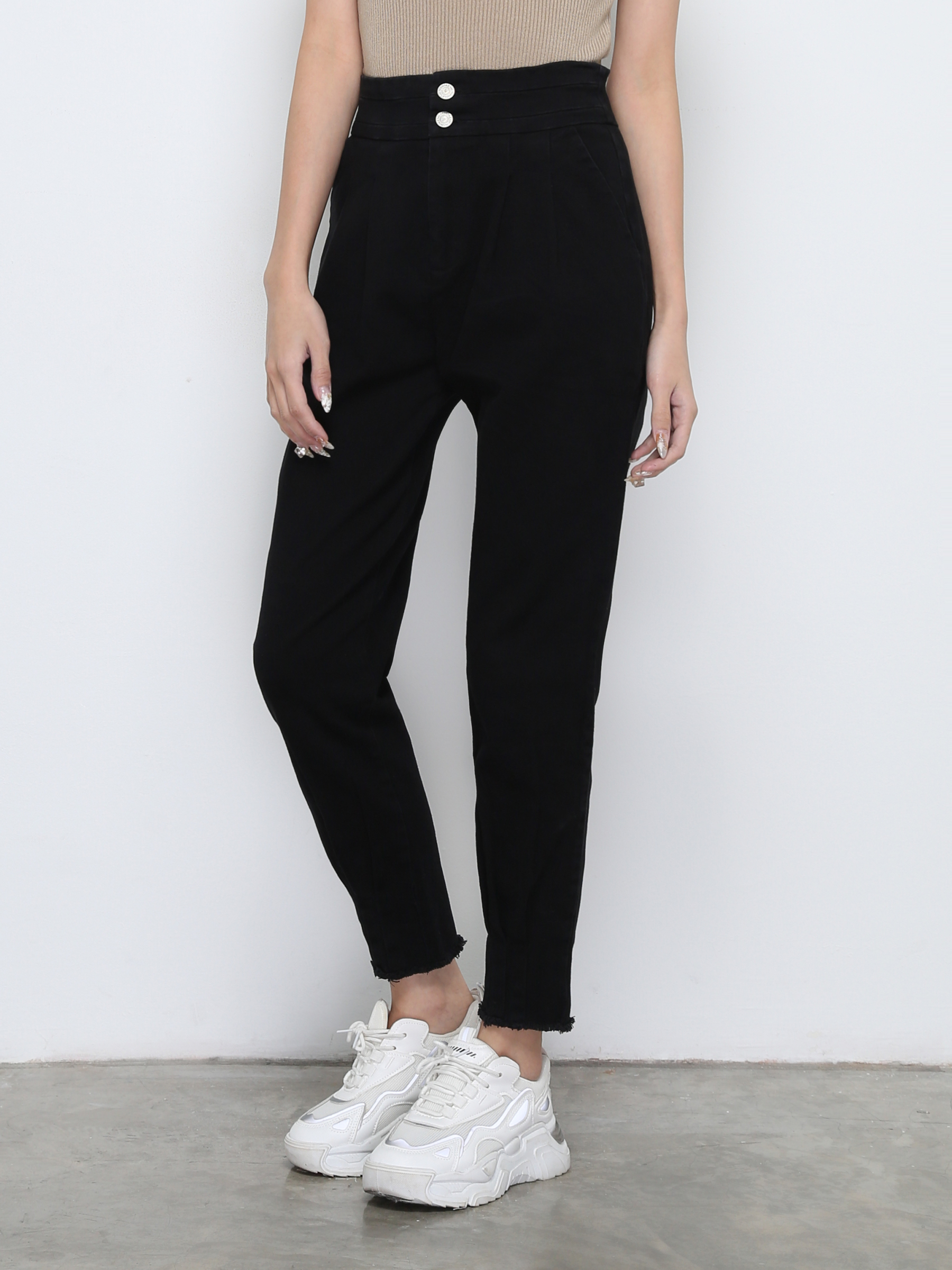 High Waist Front Button Pleated Long Pant 31873