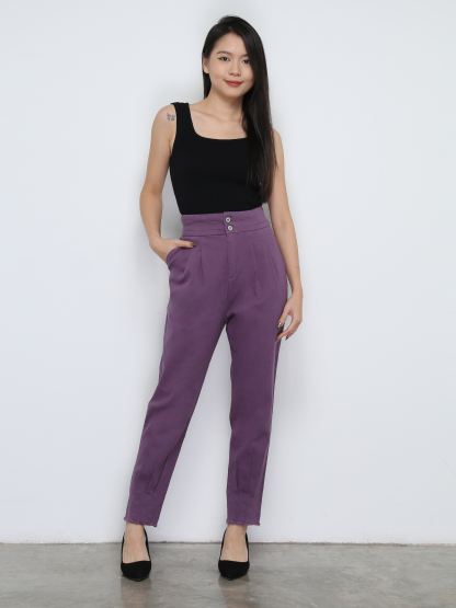 High Waist Front Button Pleated Long Pant 31873