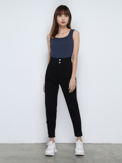 High Waist Front Button Pleated Long Pant 31873