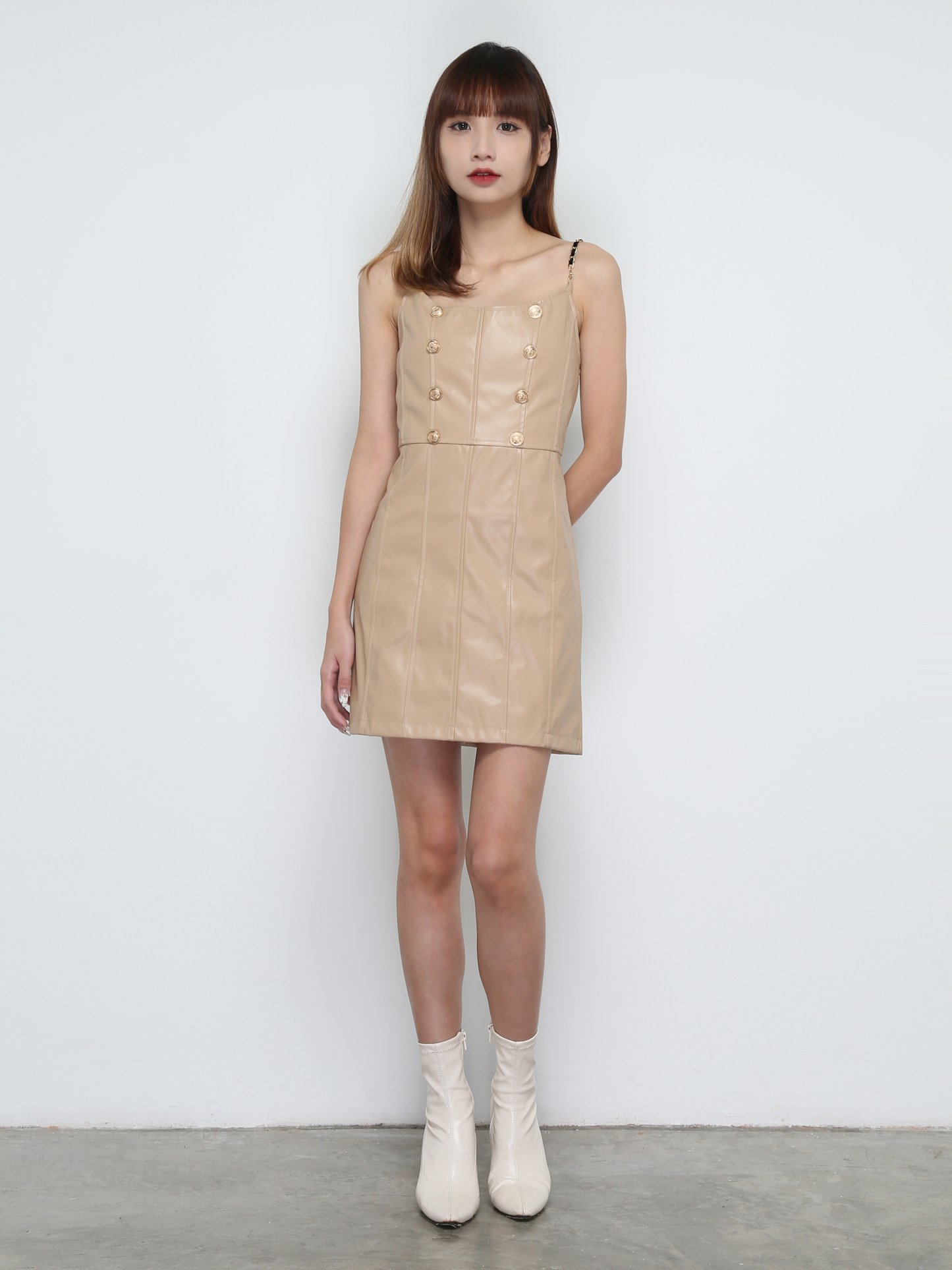 Sleeveless Front Decorative Button Dress 32040