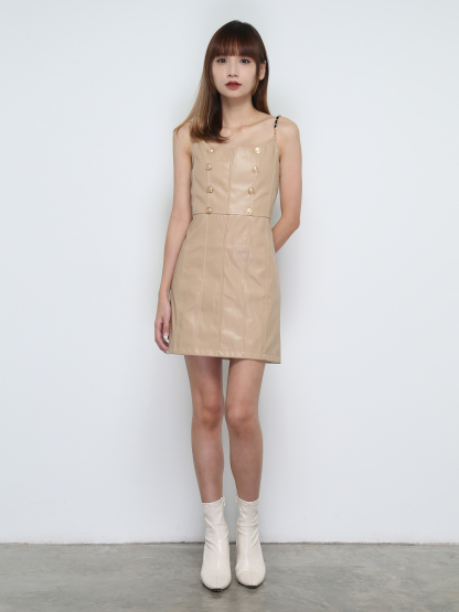 Sleeveless Front Decorative Button Dress 32040