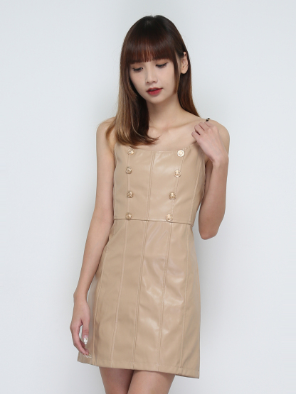 Sleeveless Front Decorative Button Dress 32040