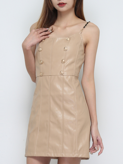 Sleeveless Front Decorative Button Dress 32040