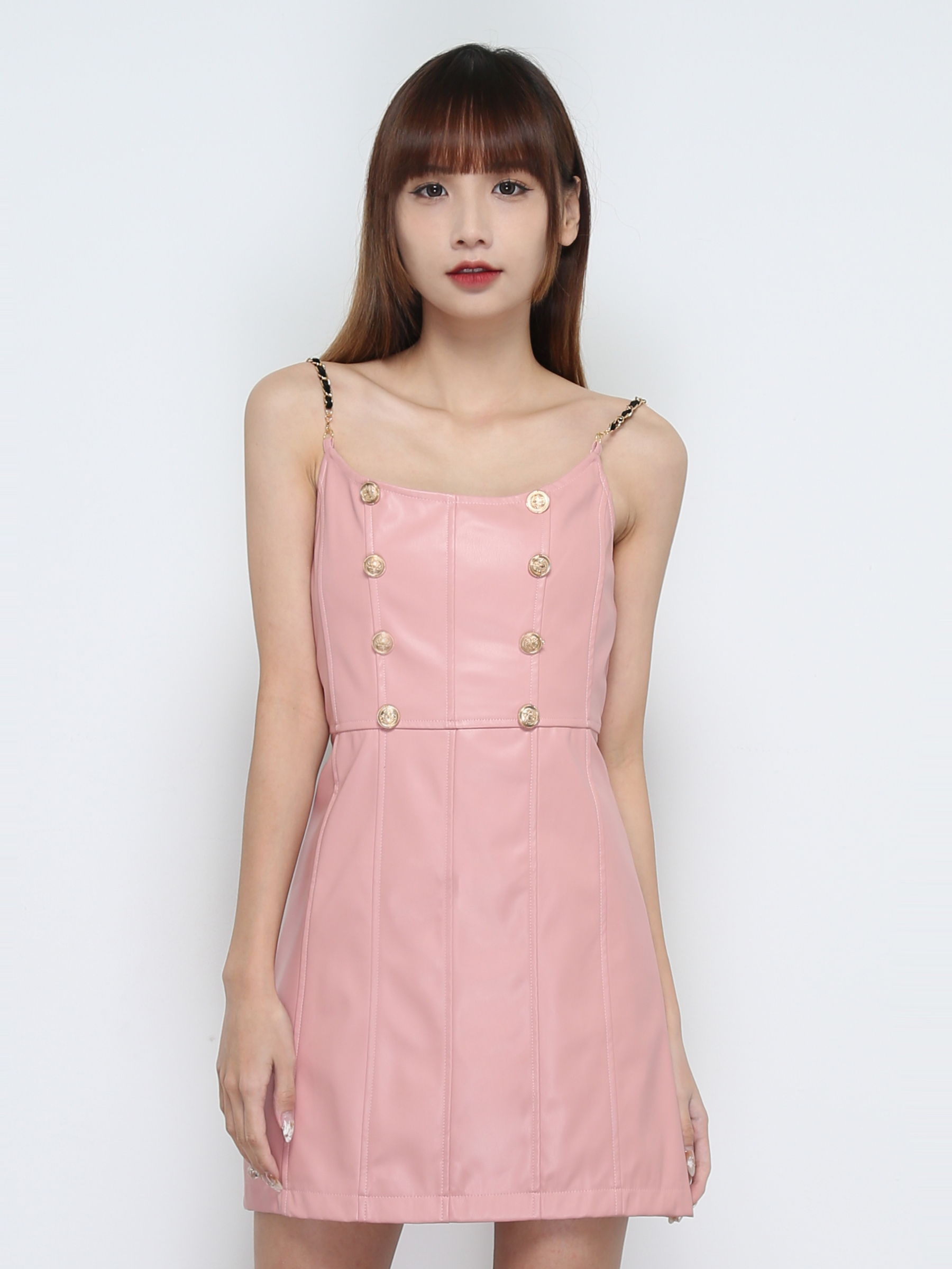 Sleeveless Front Decorative Button Dress 32040