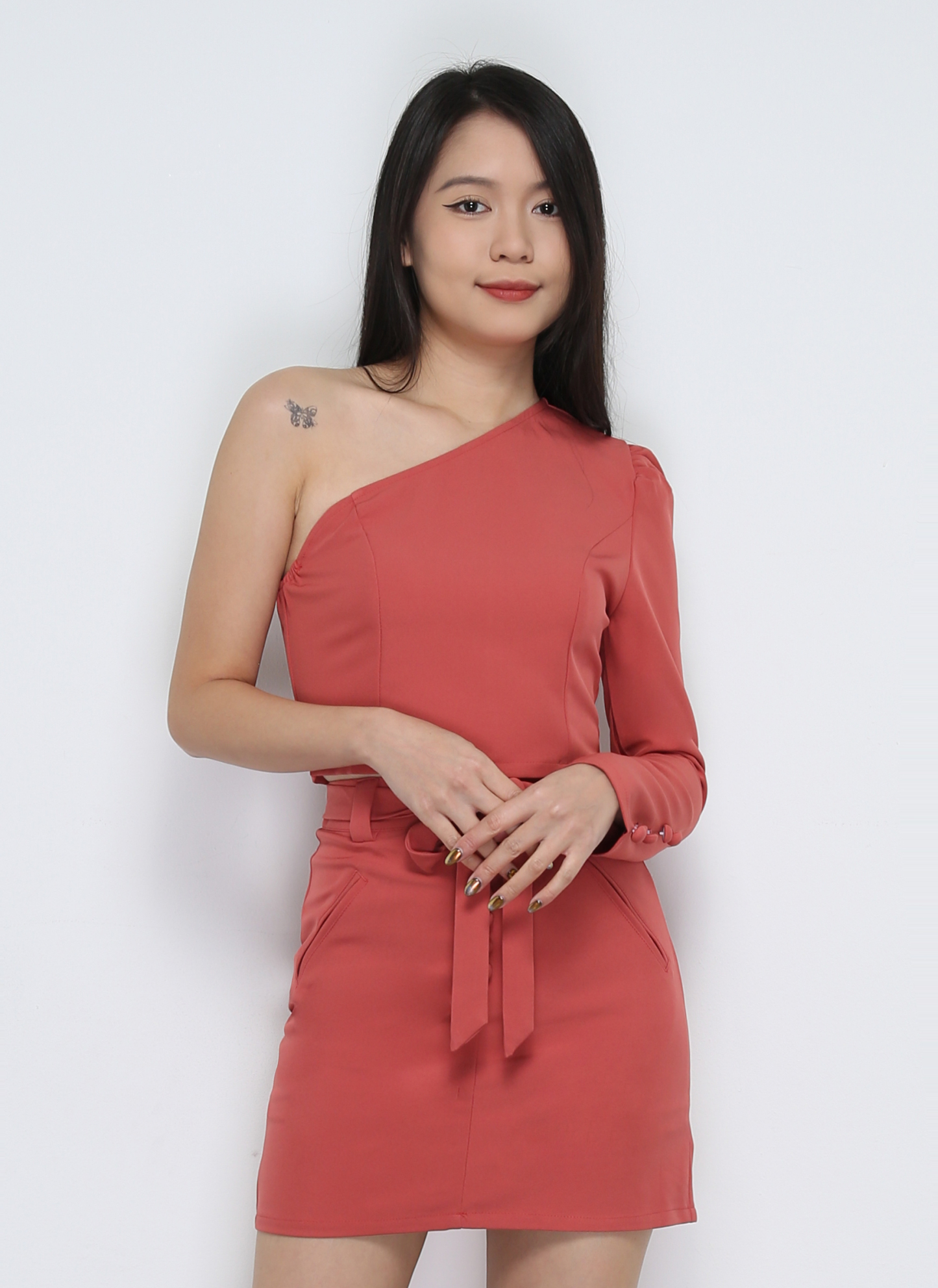 One Shoulder Top With Skirt Set 32072