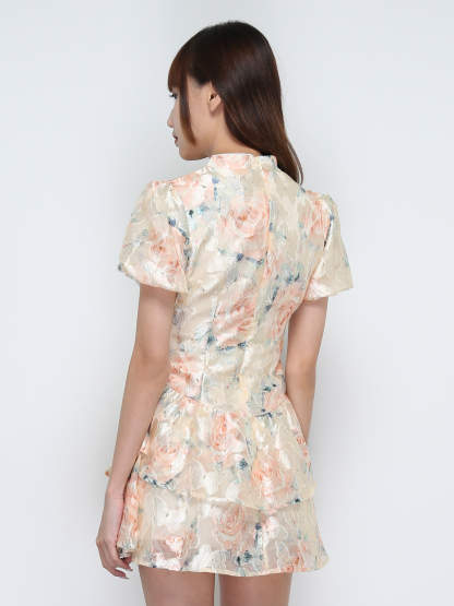 Puff Sleeve Pleated Dress 32075