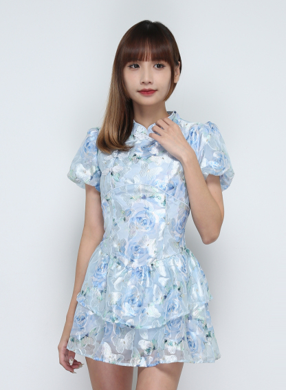 Puff Sleeve Pleated Dress 32075