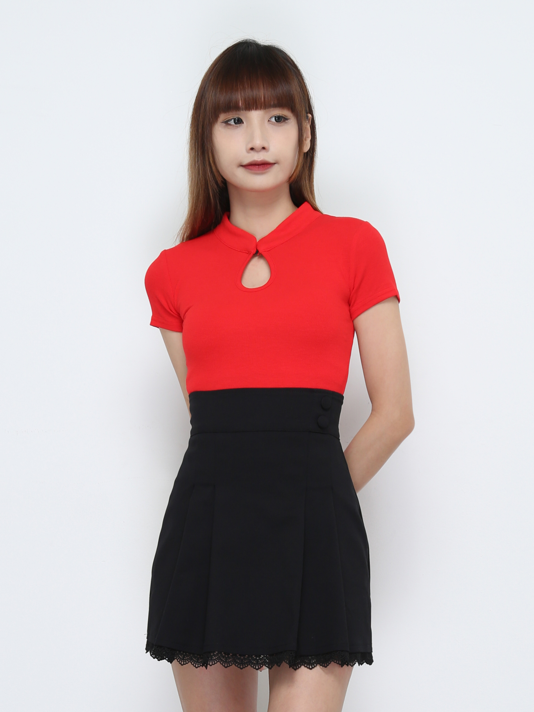 High Waist Side Pleated With Lace Skirt Pants 32190