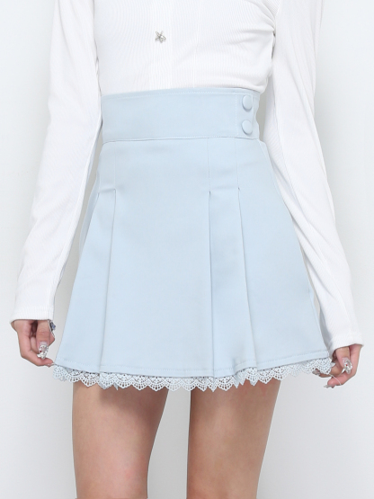 High Waist Side Pleated With Lace Skirt Pants 32190