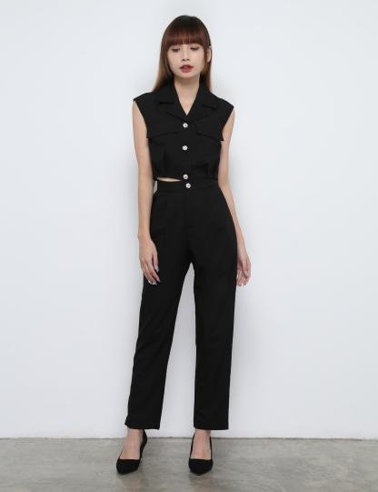Sleeveless Front Button Top With long Pants Set 32252