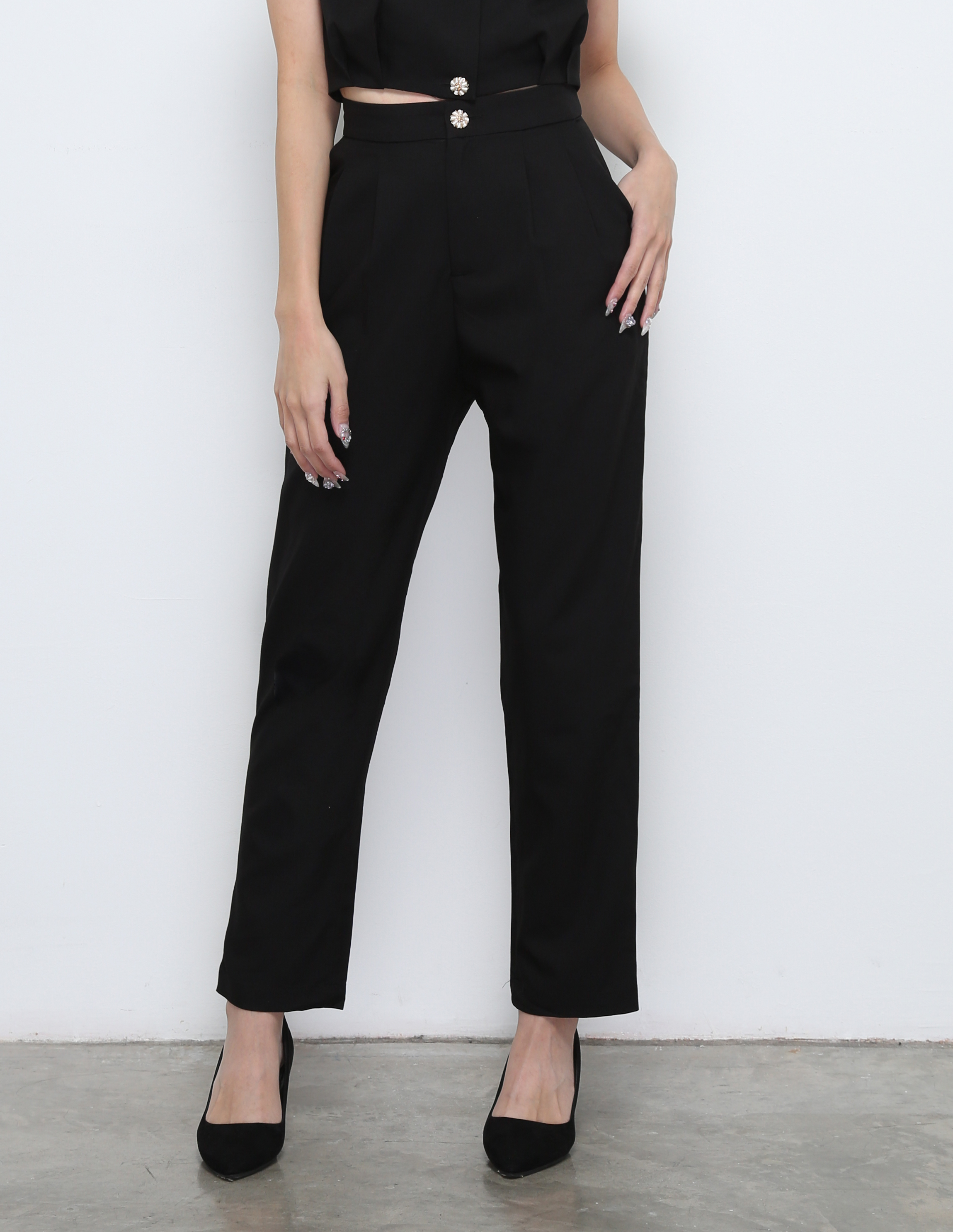 Sleeveless Front Button Top With long Pants Set 32252
