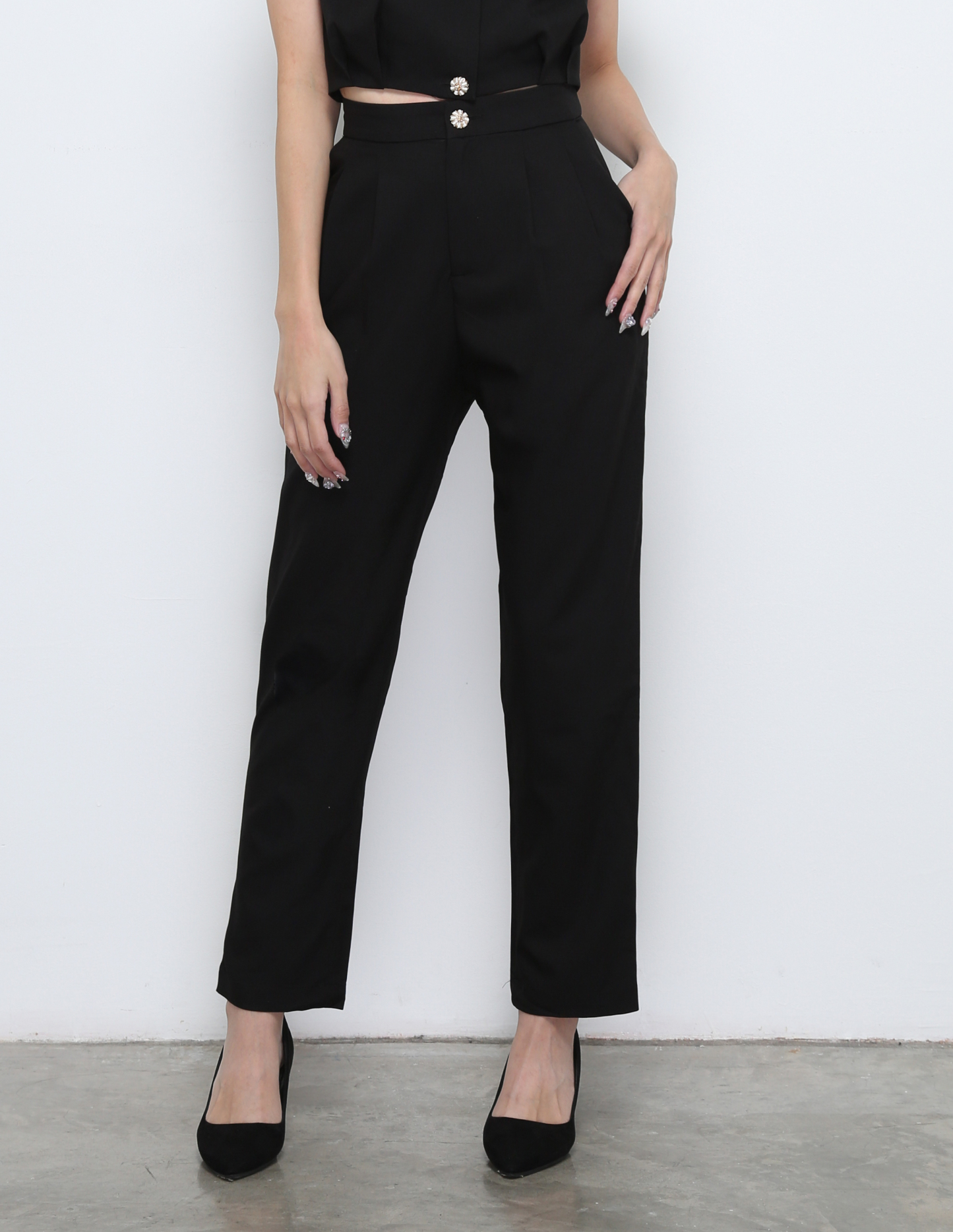 Sleeveless Front Button Top With long Pants Set 32252