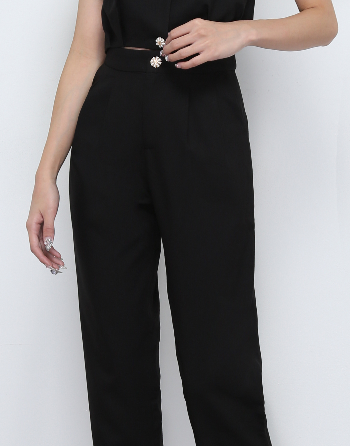 Sleeveless Front Button Top With long Pants Set 32252