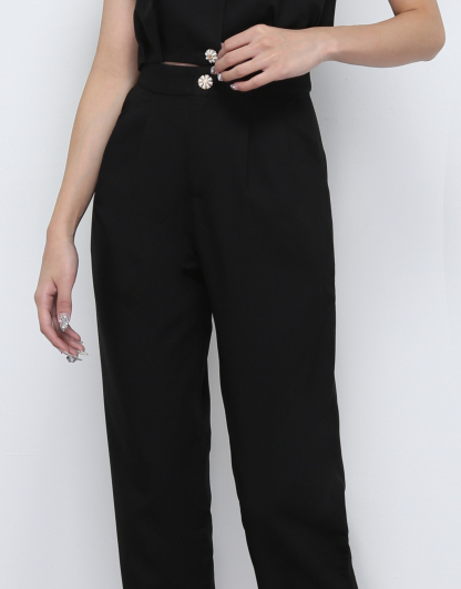 Sleeveless Front Button Top With long Pants Set 32252
