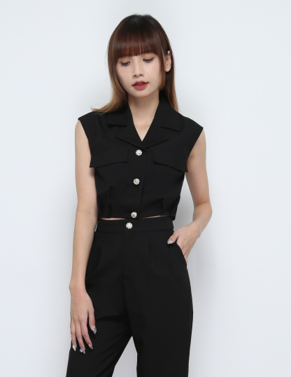 Sleeveless Front Button Top With long Pants Set 32252