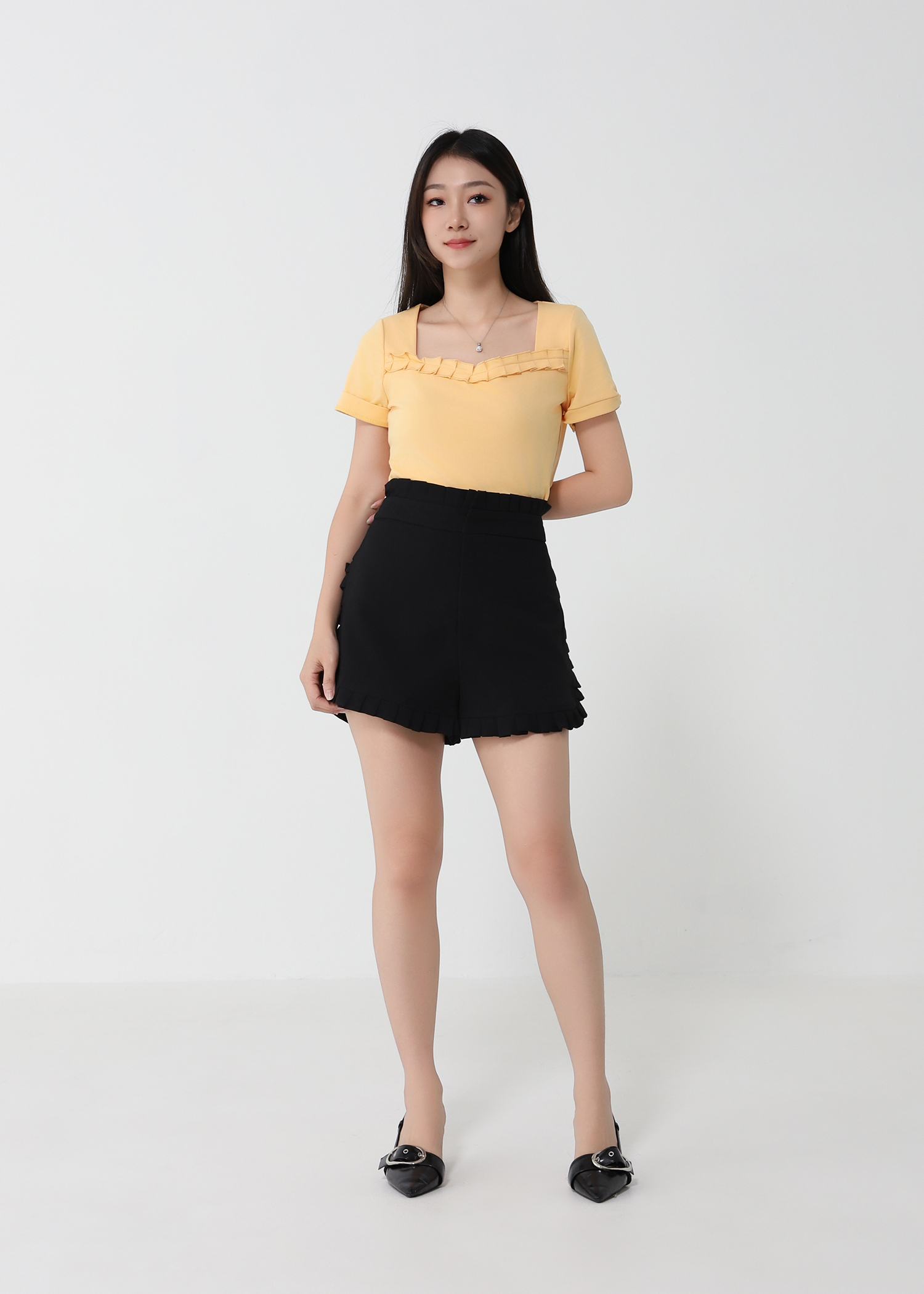 High Waist Side Pleated SHort Pants 32854