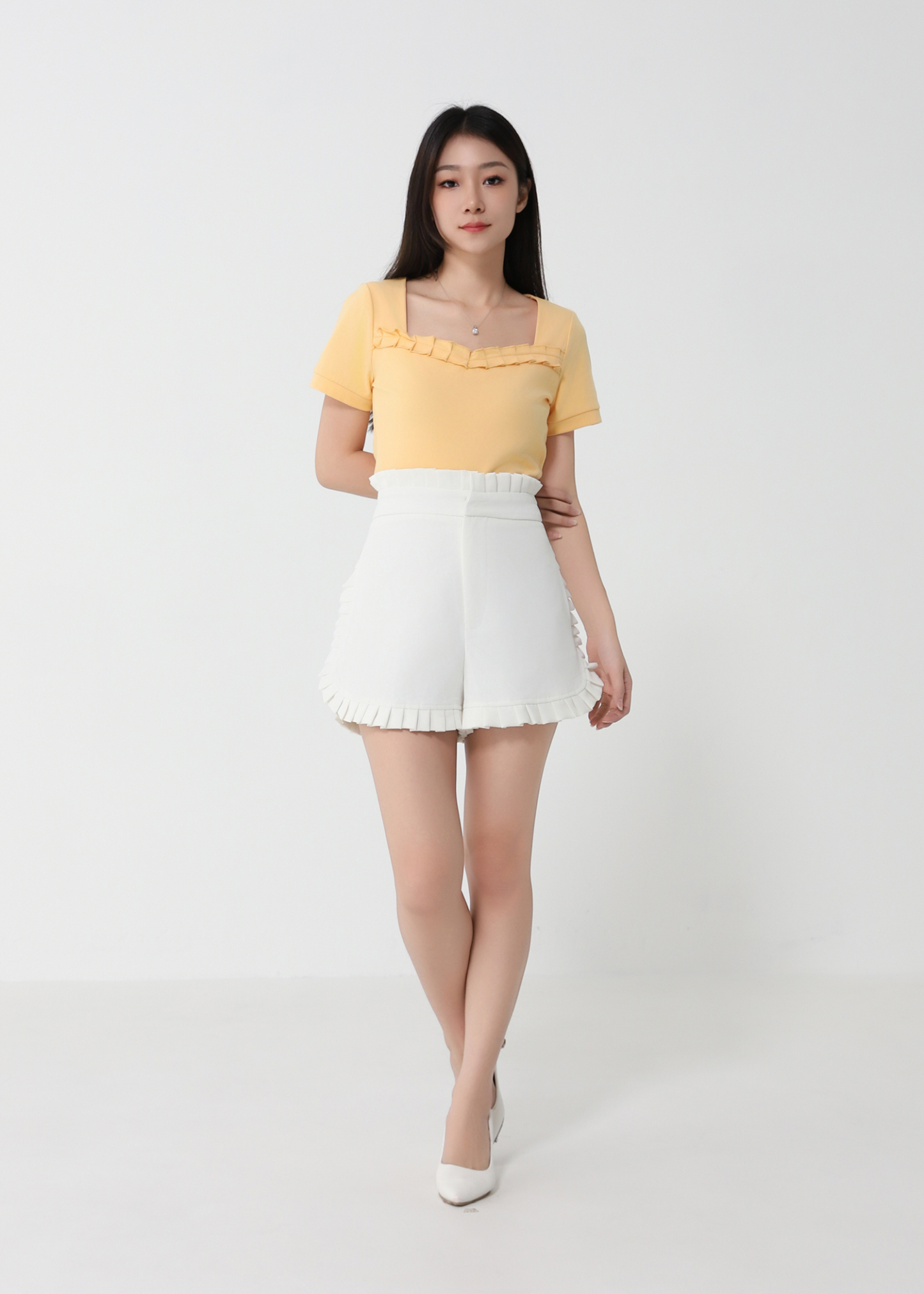 High Waist Side Pleated SHort Pants 32854