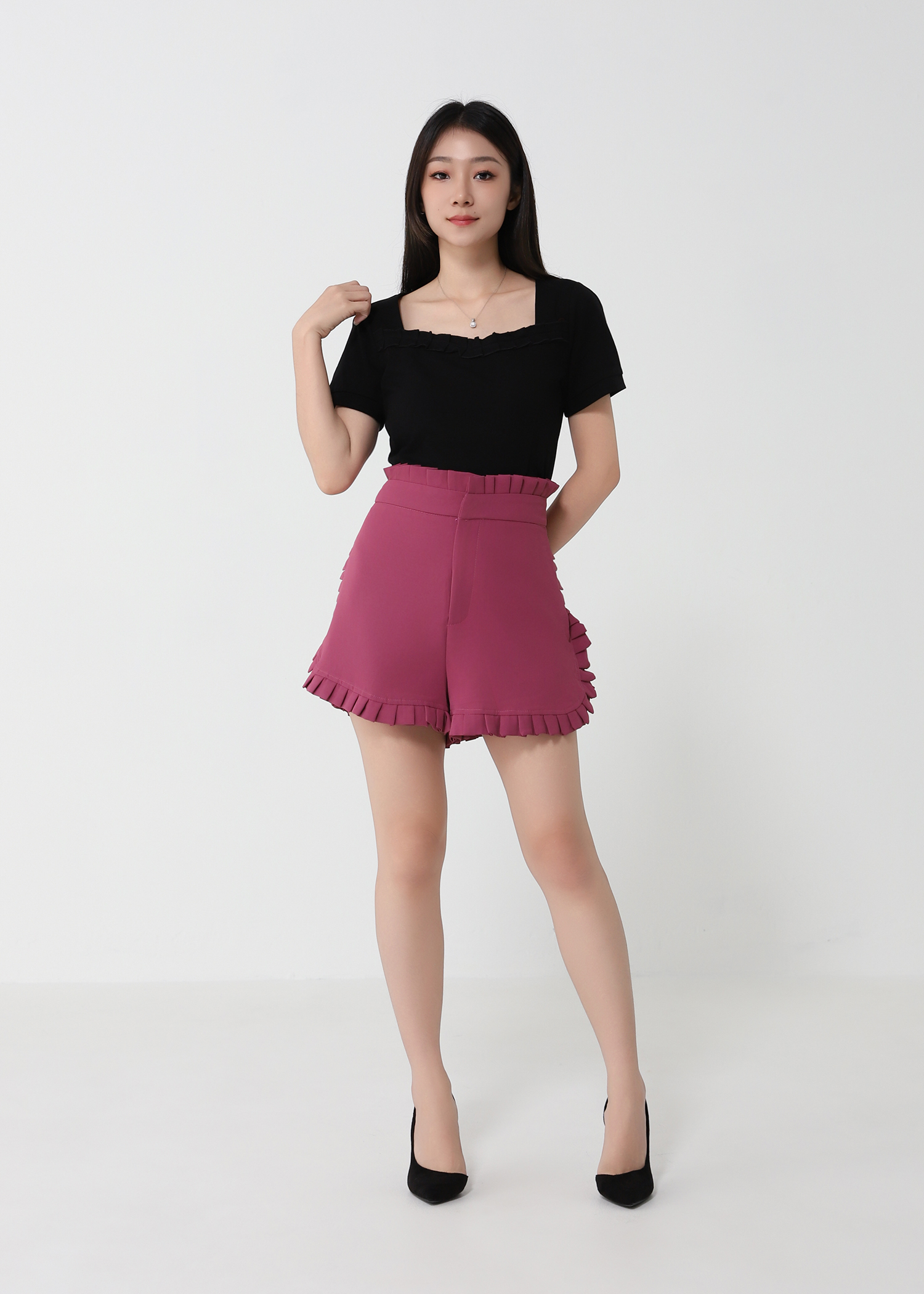 High Waist Side Pleated SHort Pants 32854