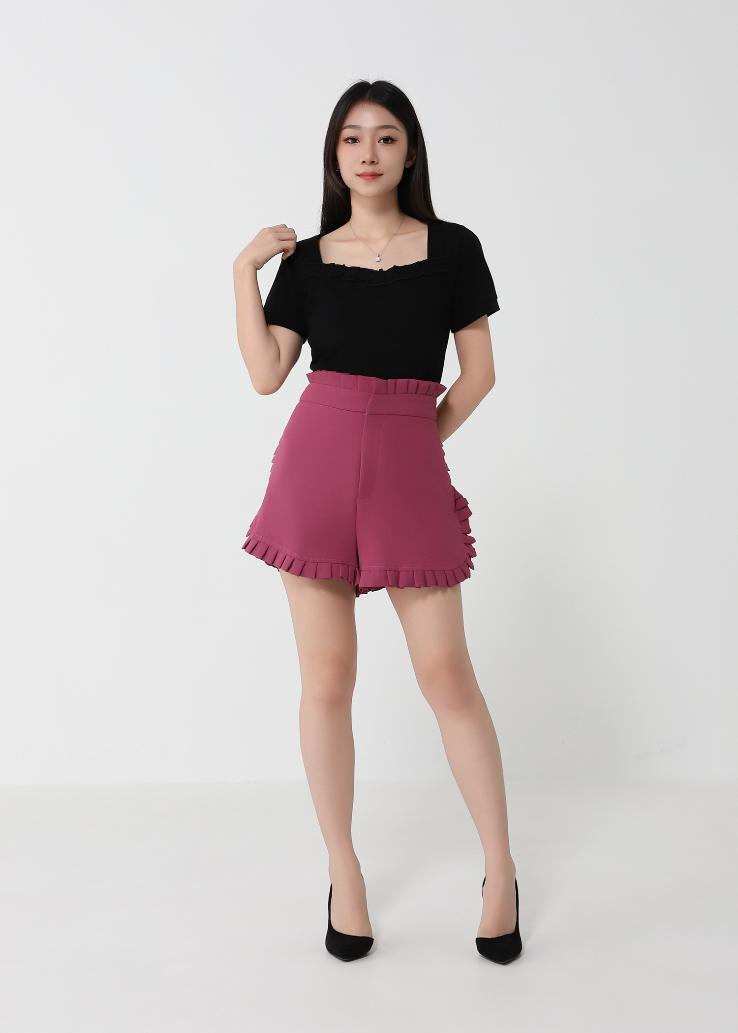 High Waist Side Pleated SHort Pants 32854