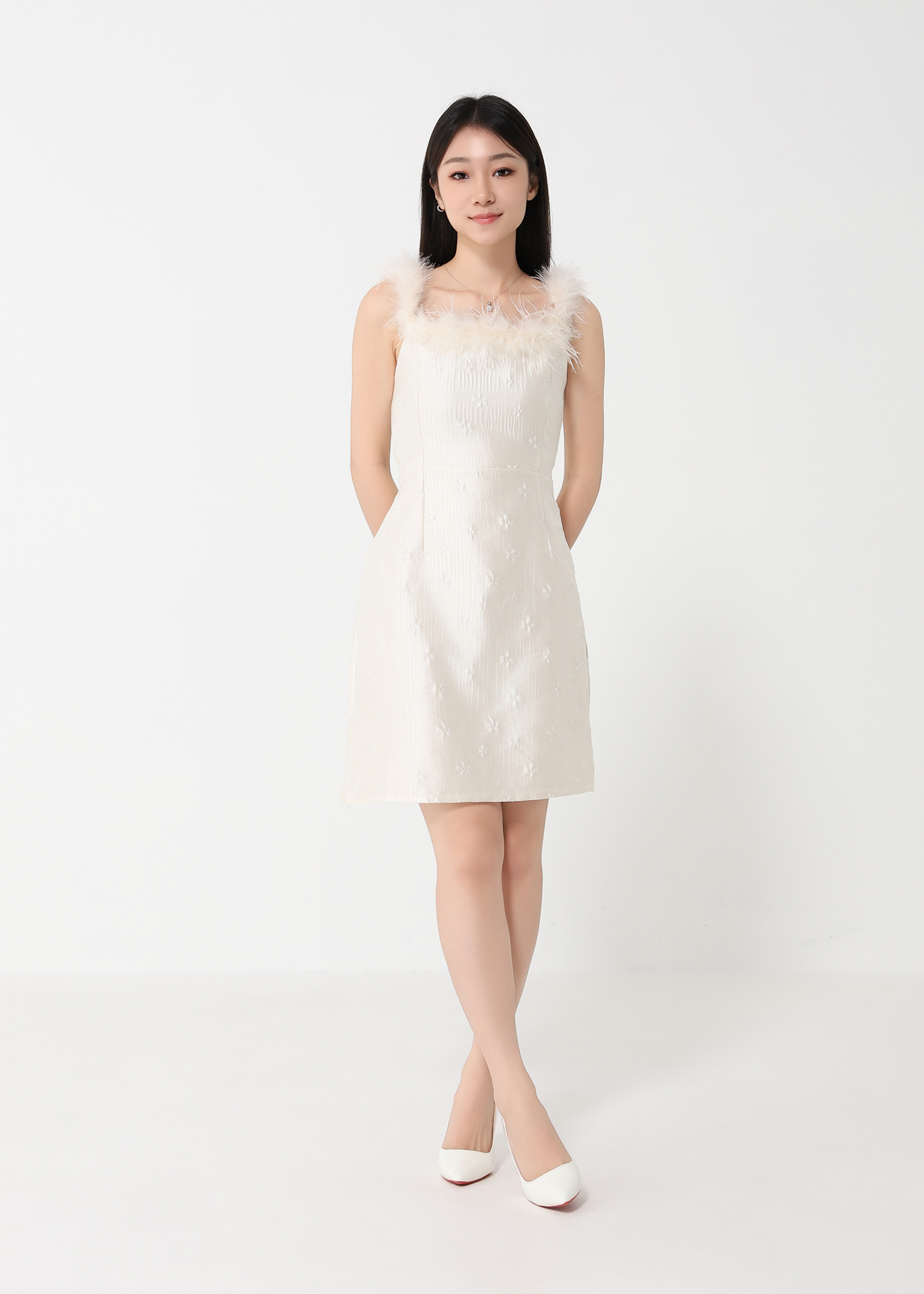 Off Shoulder With Fur Dress 32332