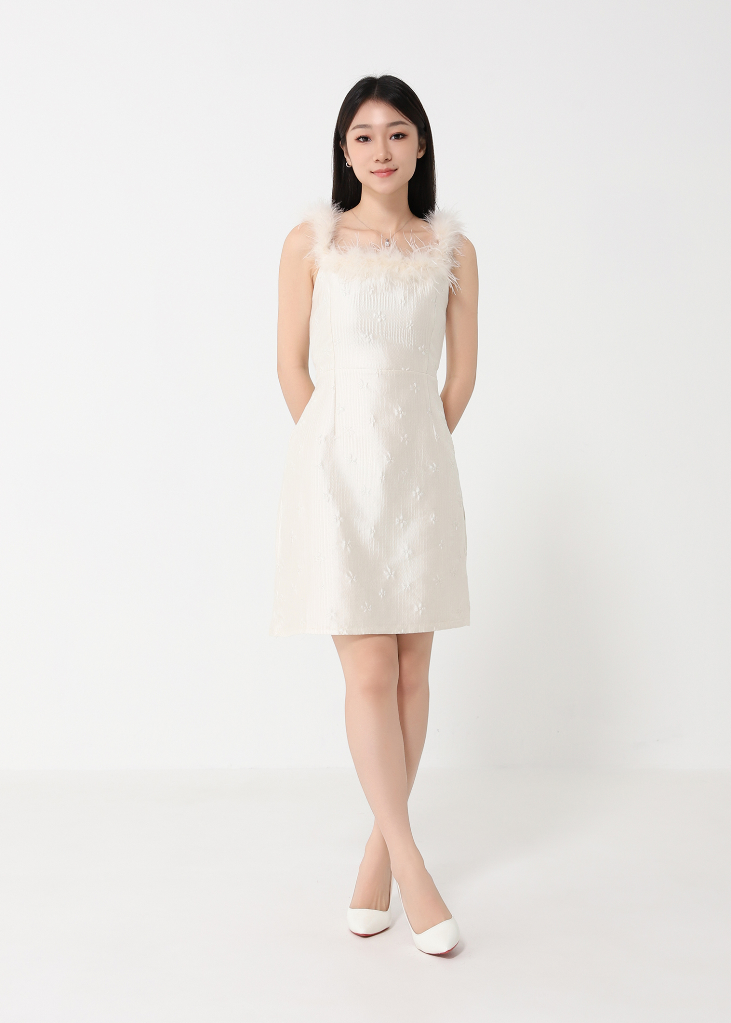 Off Shoulder With Fur Dress 32332