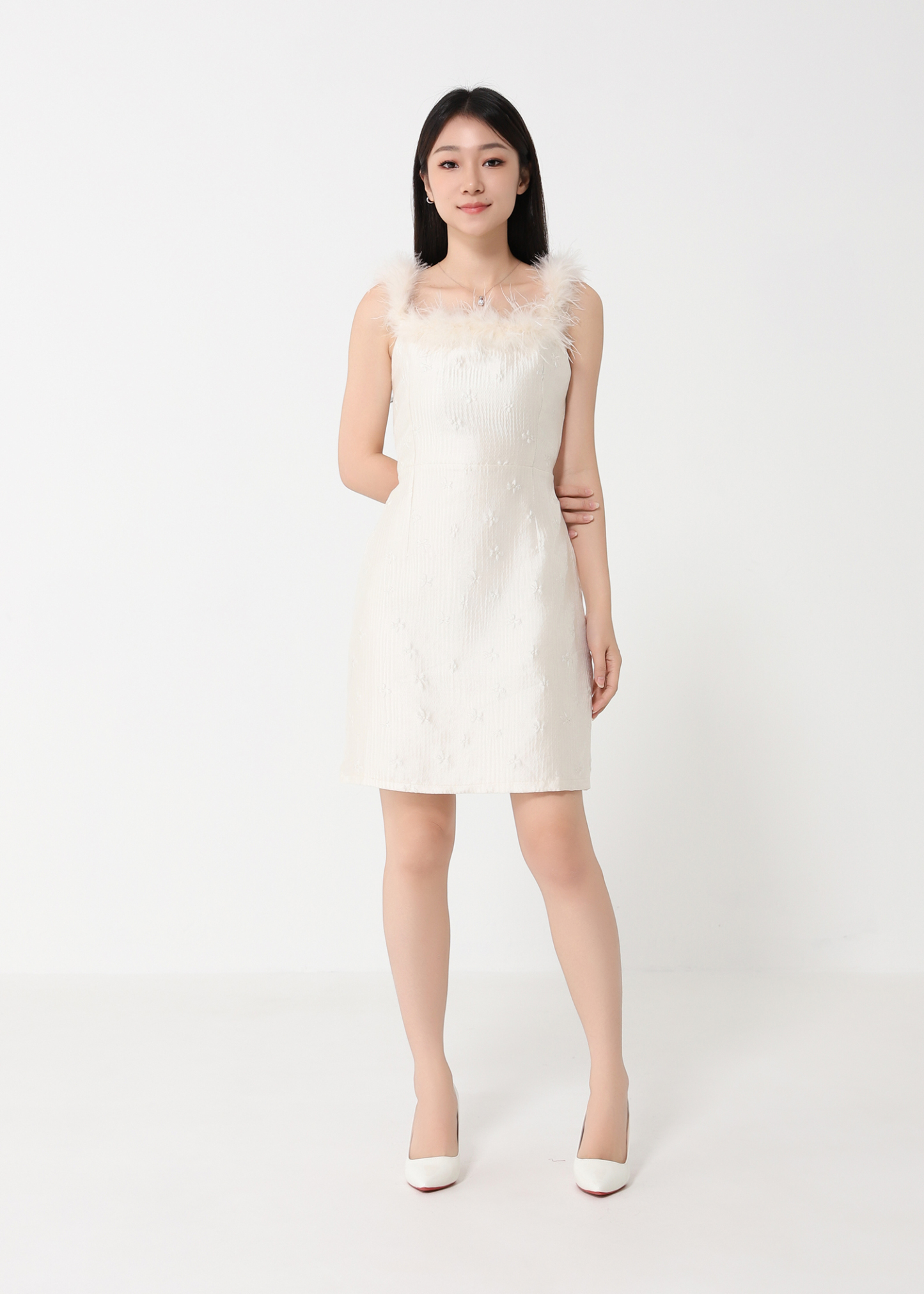 Off Shoulder With Fur Dress 32332
