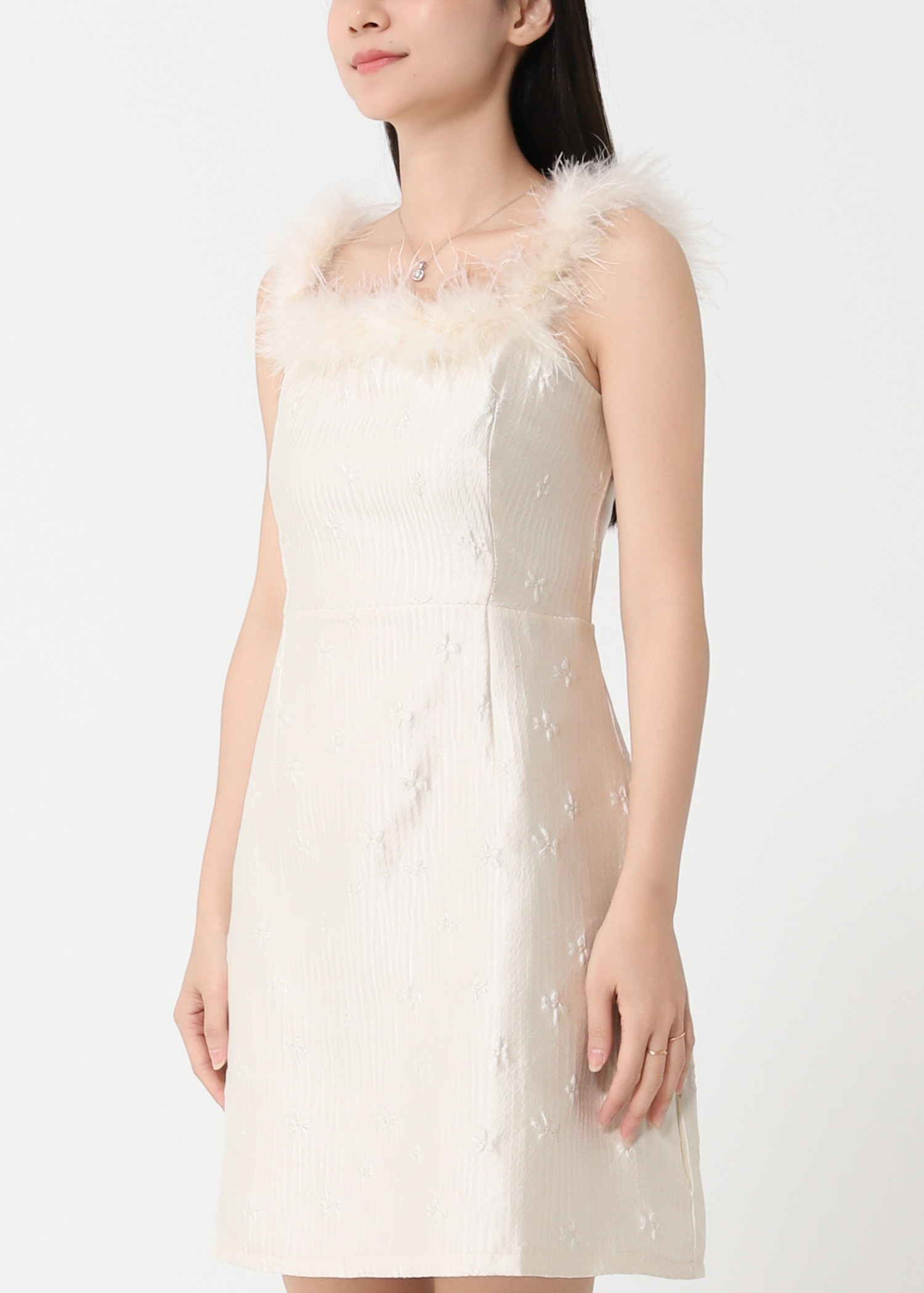 Off Shoulder With Fur Dress 32332