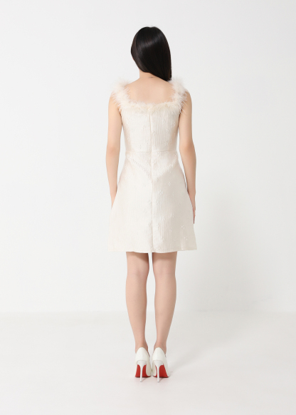 Off Shoulder With Fur Dress 32332