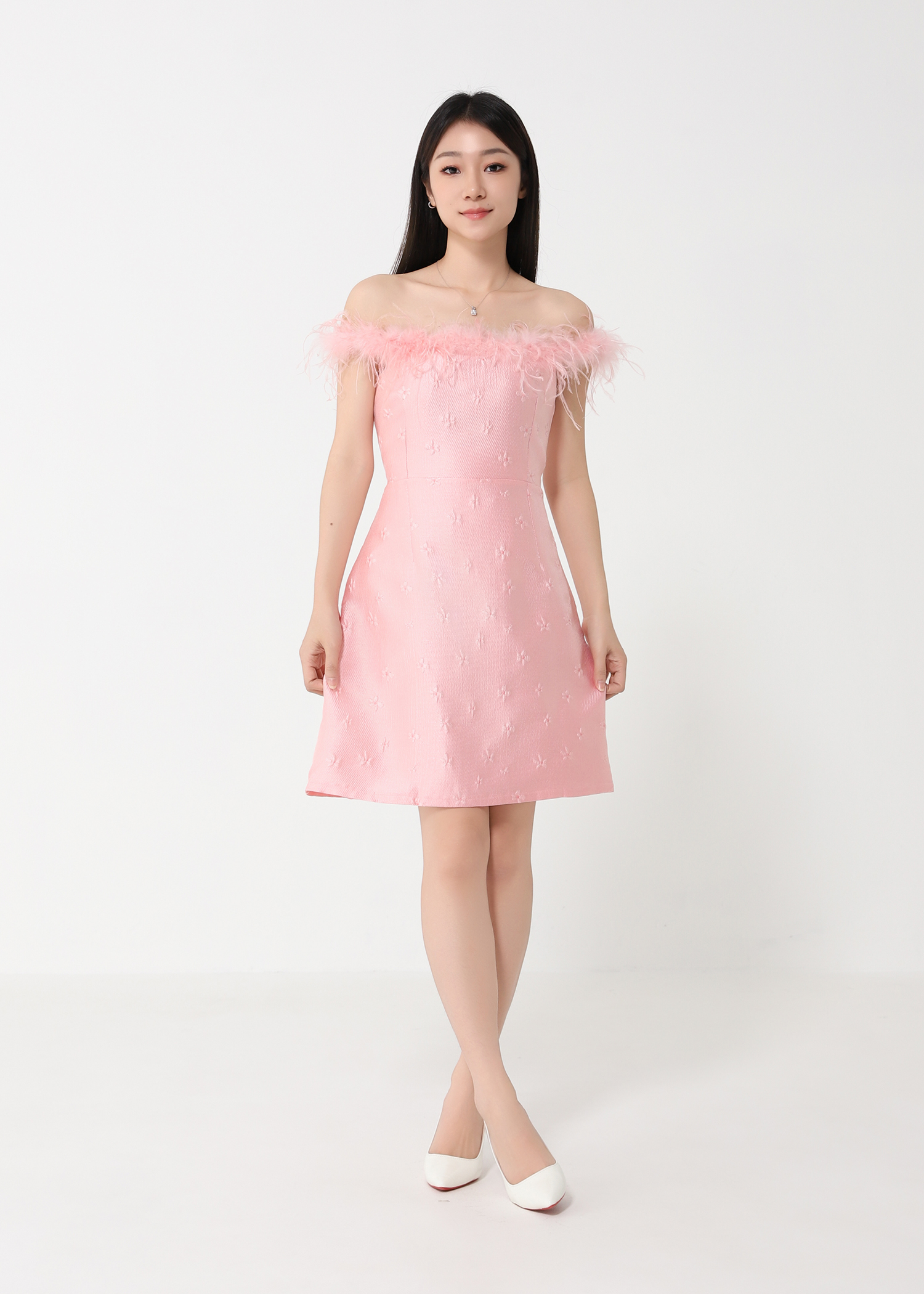 Off Shoulder With Fur Dress 32332