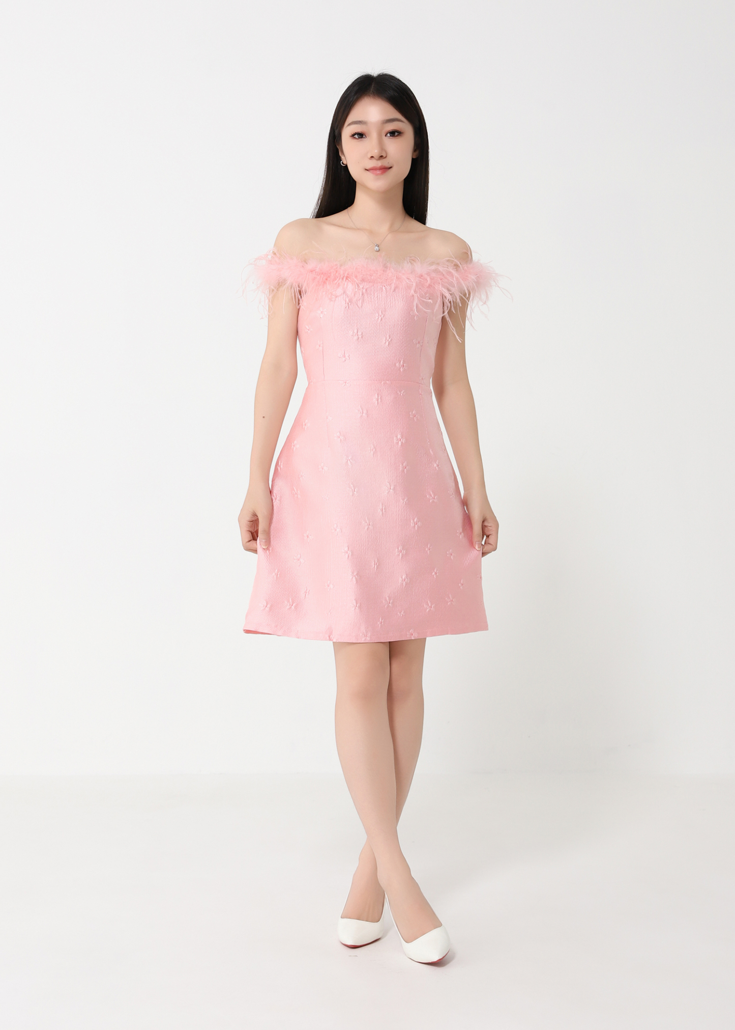 Off Shoulder With Fur Dress 32332