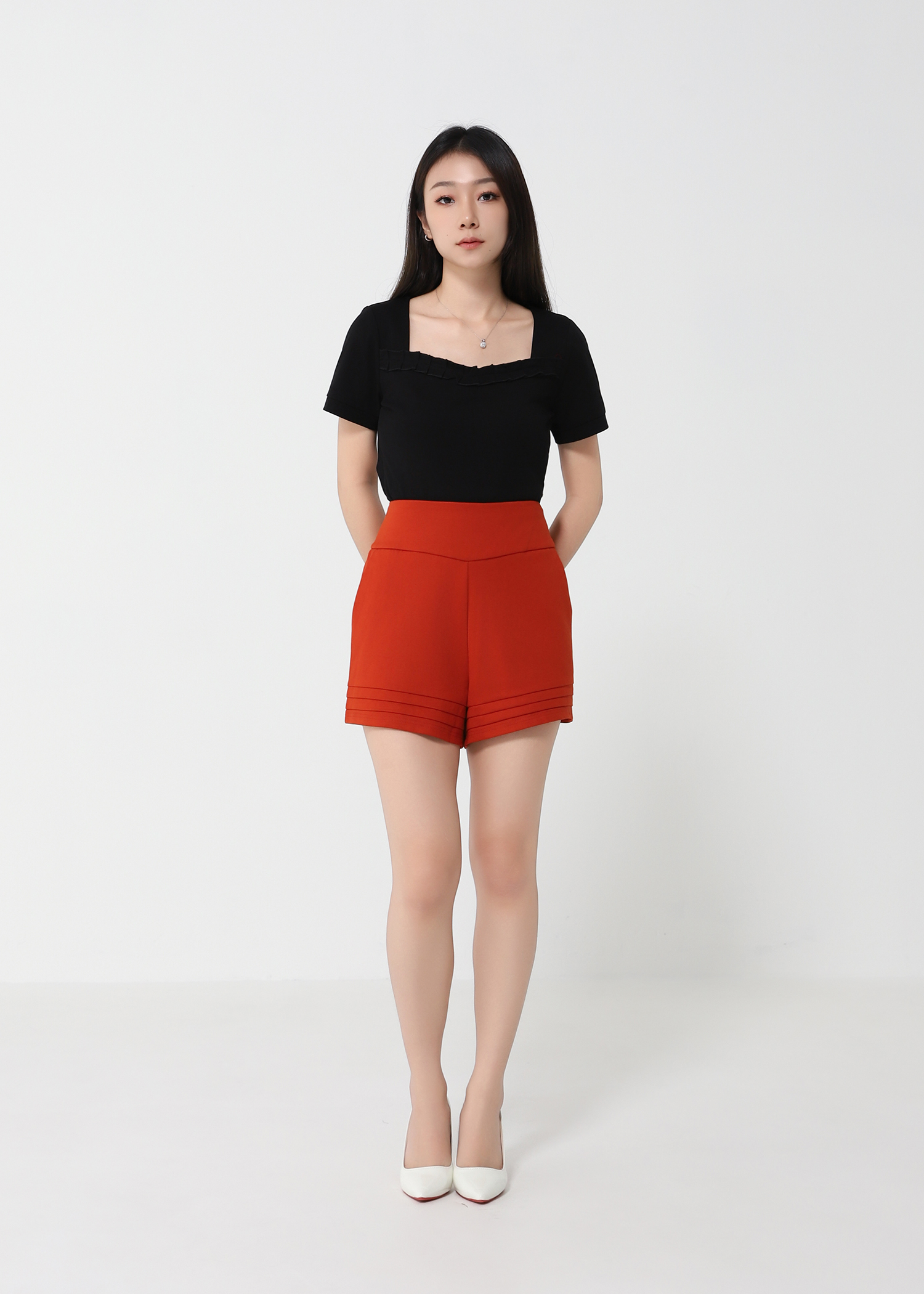 High Waist Pleate Short Pants 32346