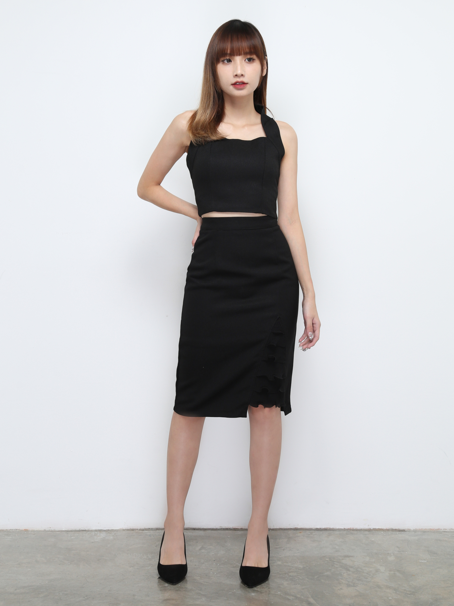 Back Zip Halter Top With Lace SKirt Set 32505