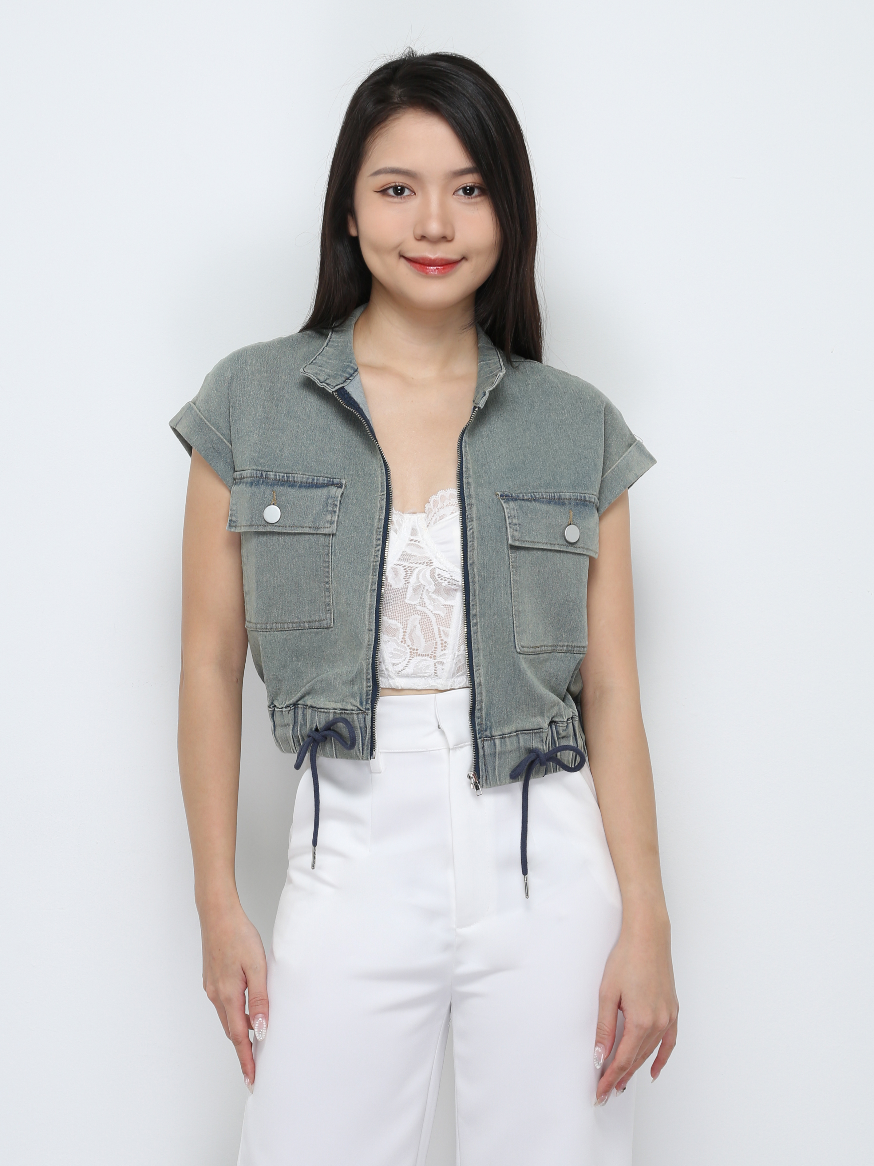 Front Zip With Waist Drawstreing Top 32552 (SPO)