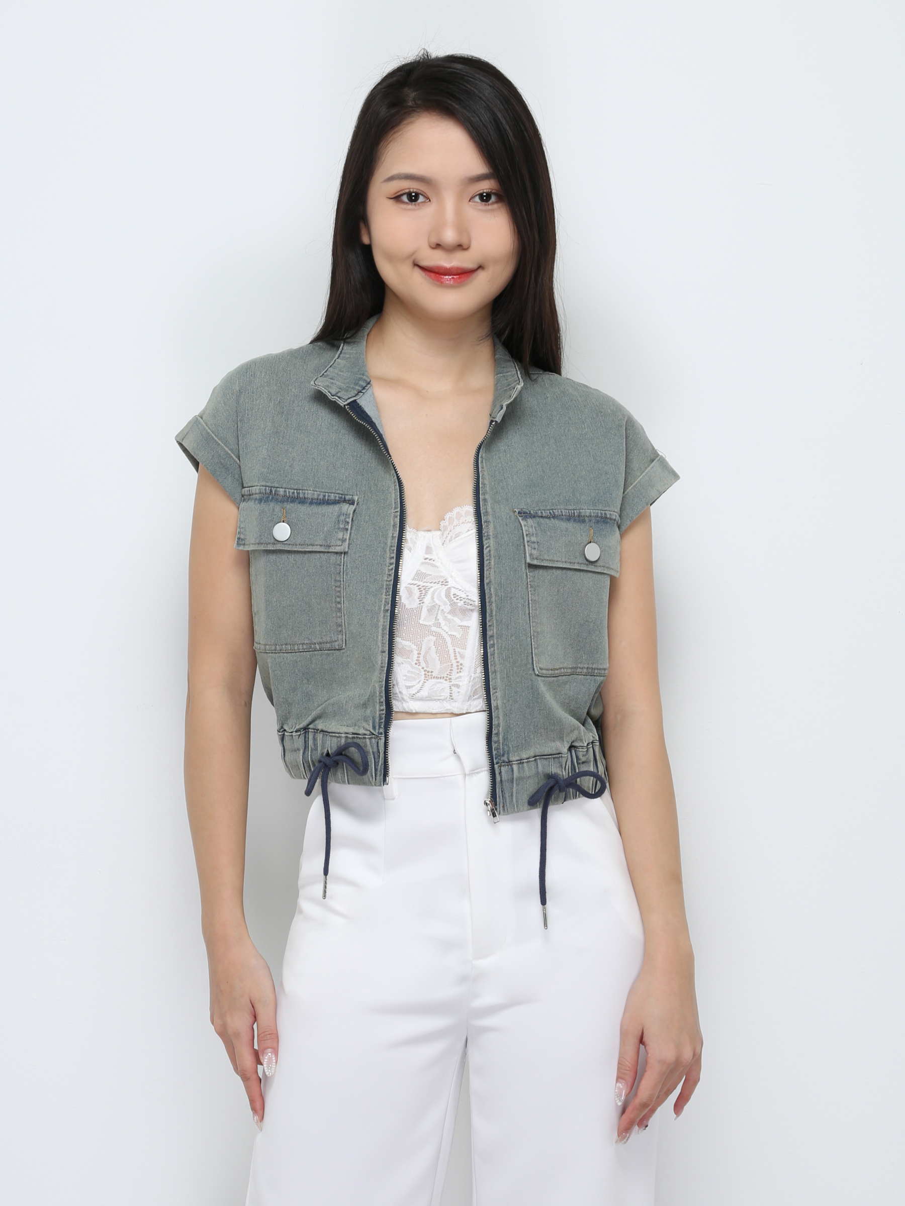 Front Zip With Waist Drawstreing Top 32552 (SPO)