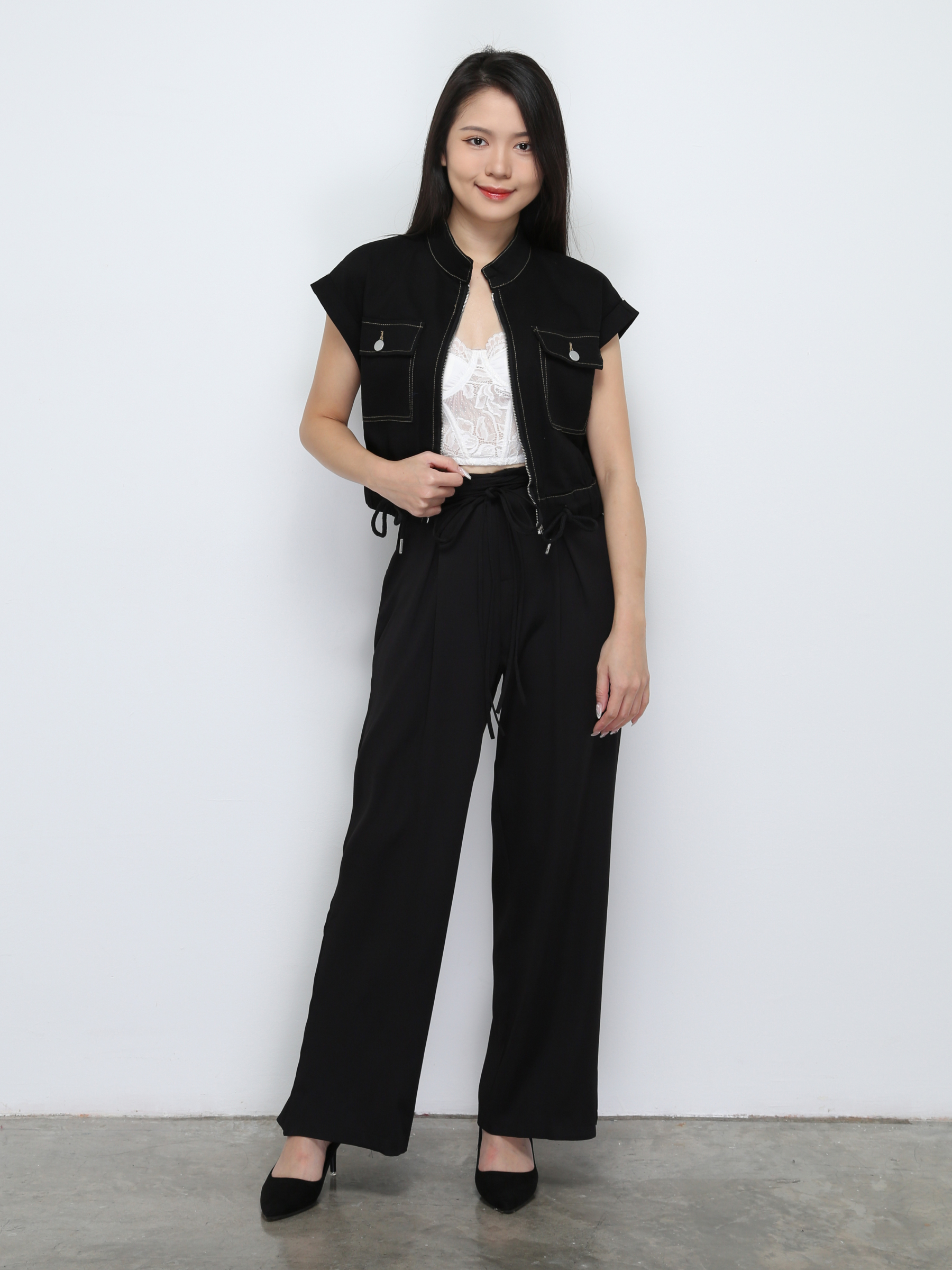 Front Zip With Waist Drawstreing Top 32552 (SPO)