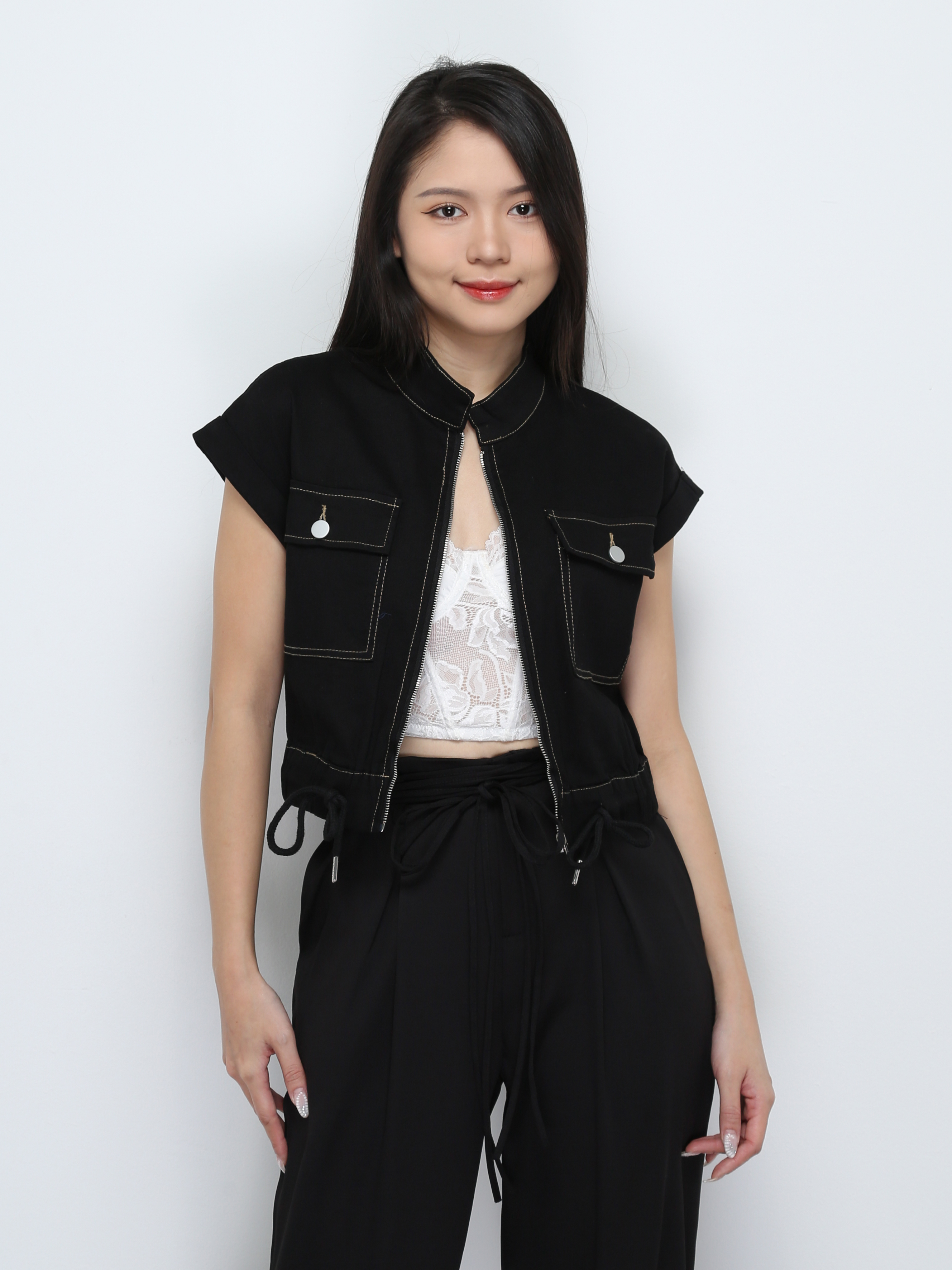Front Zip With Waist Drawstreing Top 32552 (SPO)