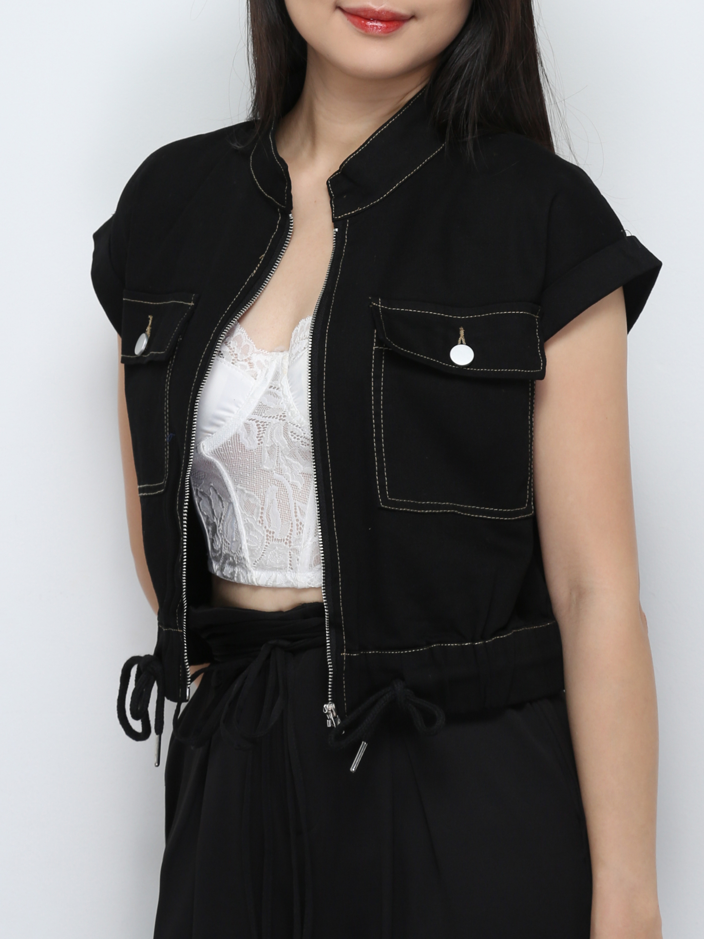 Front Zip With Waist Drawstreing Top 32552 (SPO)