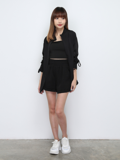 Sleeve Drawstring Top With Short Pants Set 32587