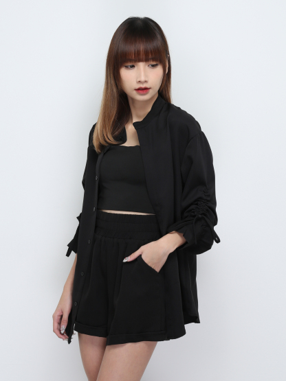 Sleeve Drawstring Top With Short Pants Set 32587