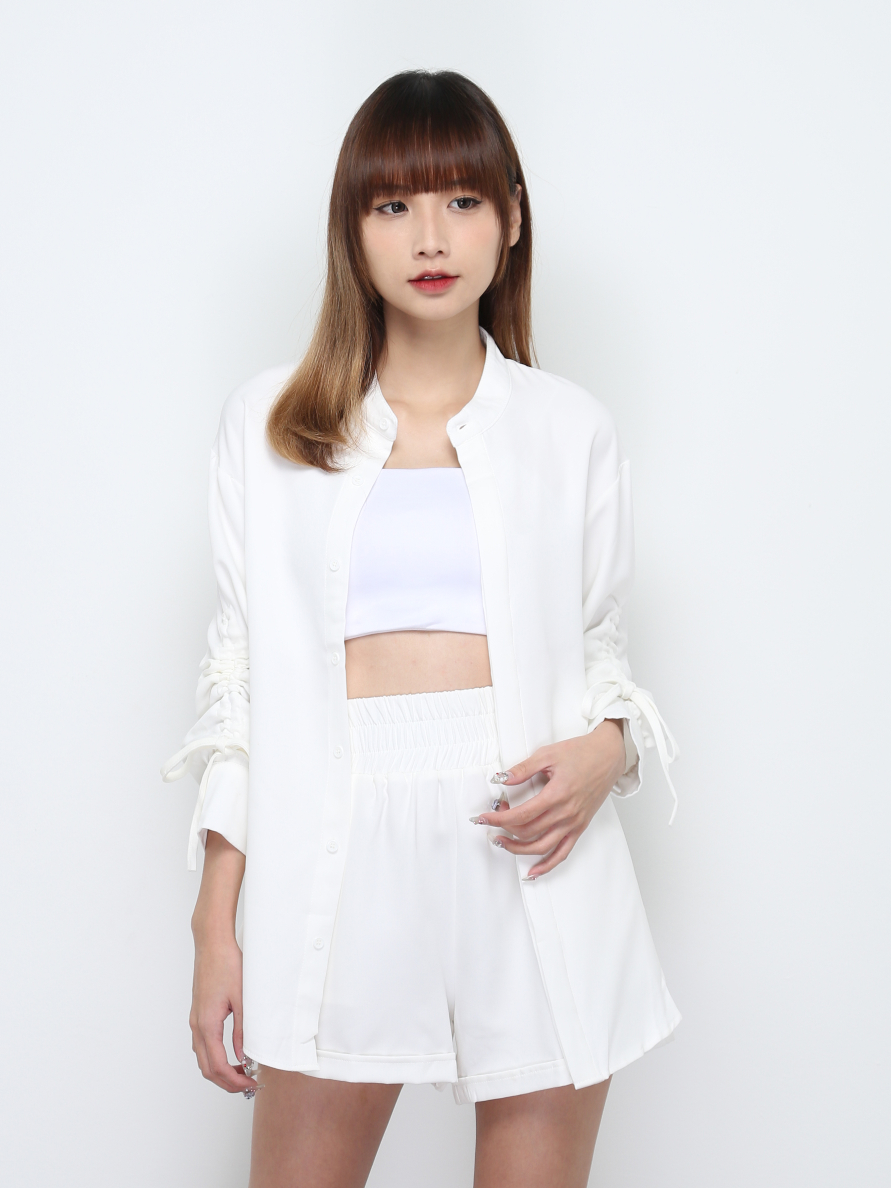 Sleeve Drawstring Top With Short Pants Set 32587