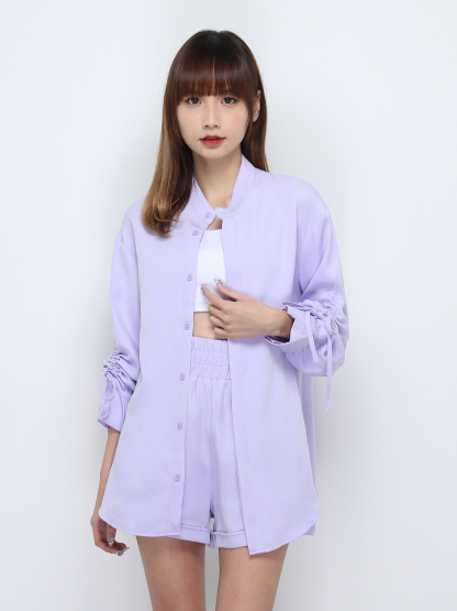 Sleeve Drawstring Top With Short Pants Set 32587