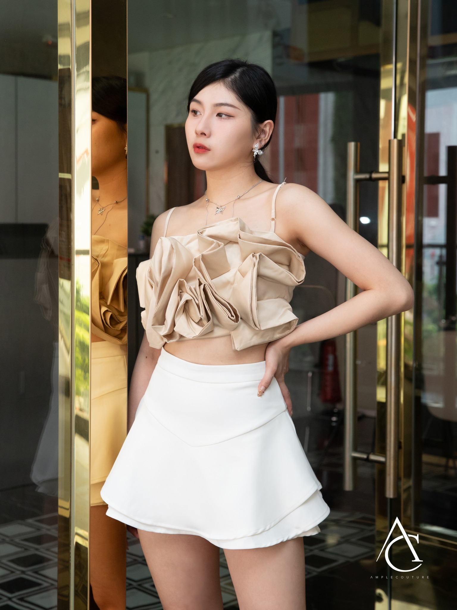 Flower Top With Skirt Pants Set 32747