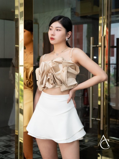 Flower Top With Skirt Pants Set 32747