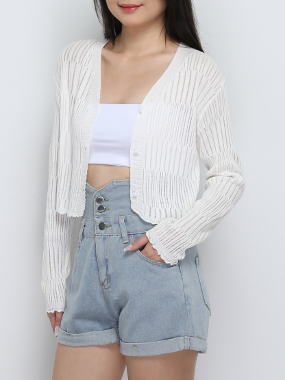 Knitted Front Button Top 32748