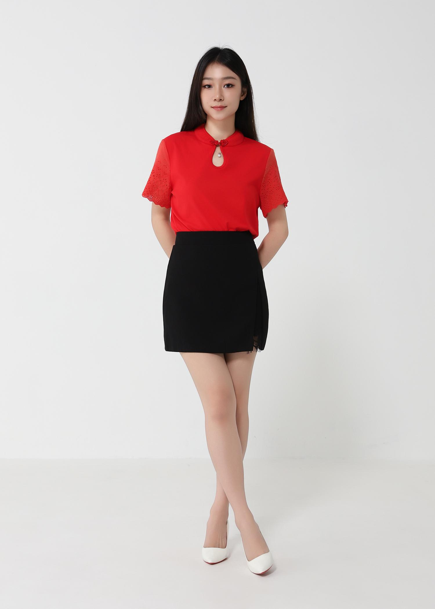 High Waist With Lace Split Skirt Pants 