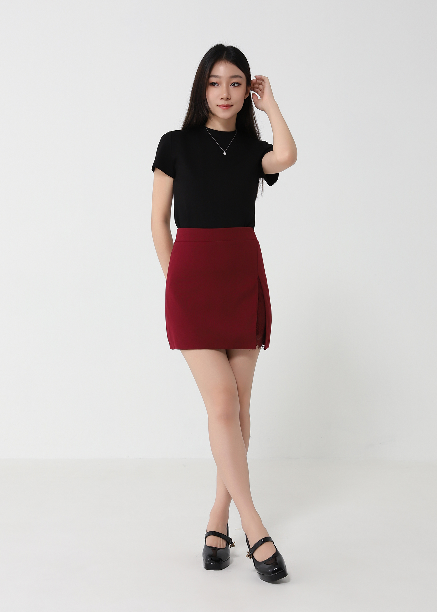 High Waist With Lace Split Skirt Pants 