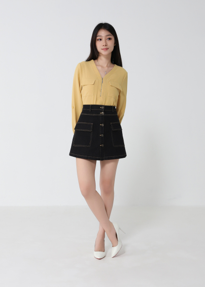 Denim Front Breasted Button Skirt Pants 
