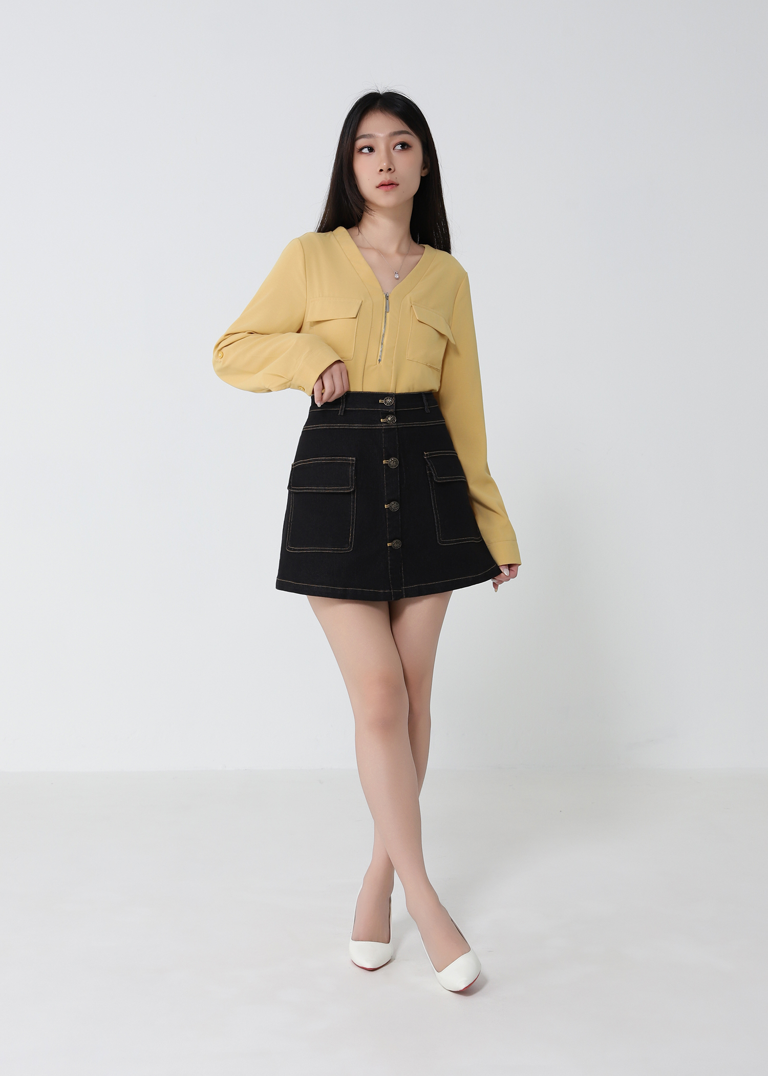Front Zip With Long Sleeve Top 