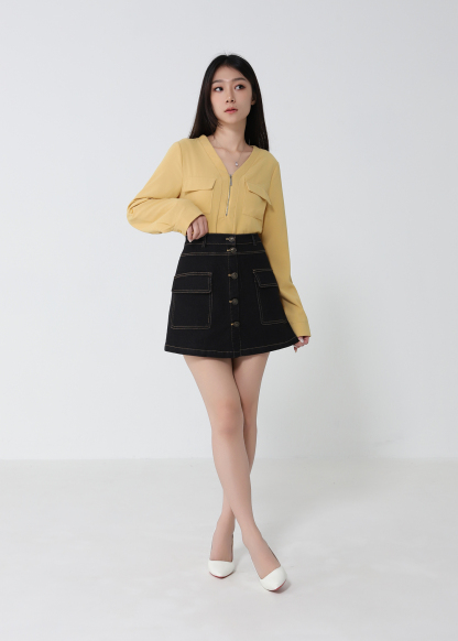 Denim Front Breasted Button Skirt Pants 